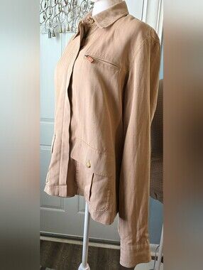 Vintg Lauren Ralph Lauren Military Flight Utiliy Jacket Womens L Tan Silk-Cotton